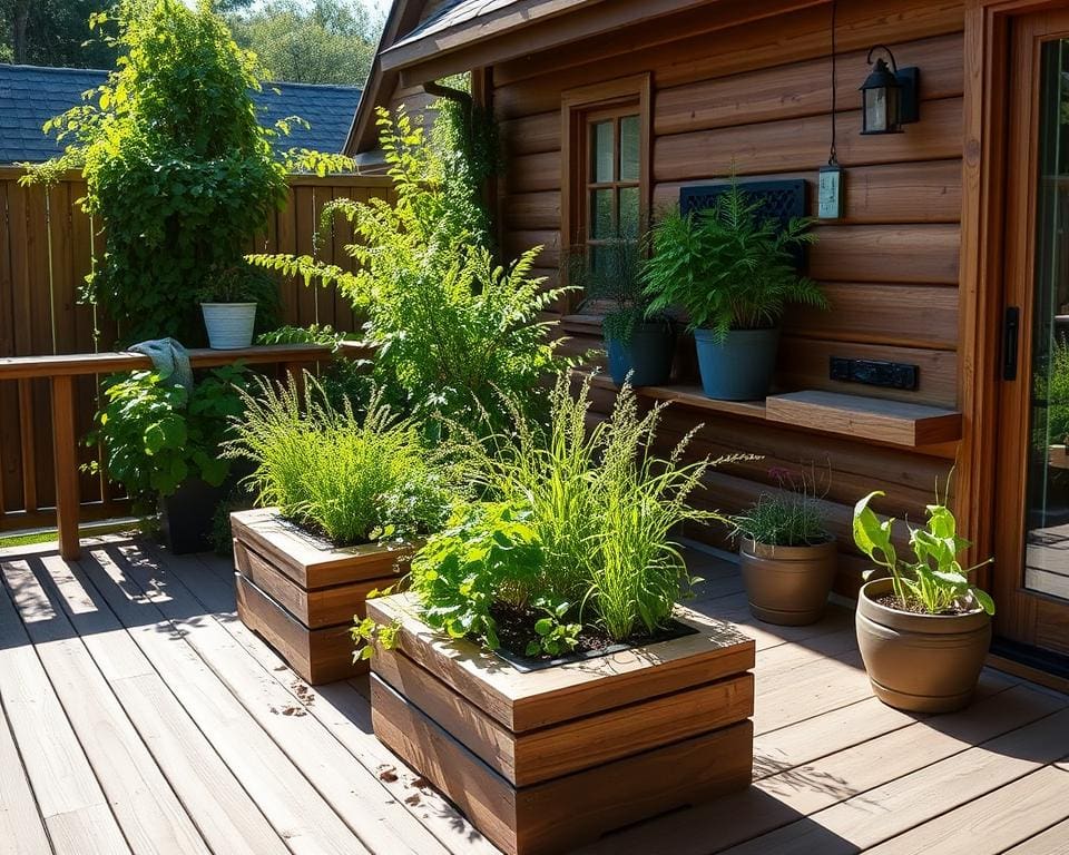 Holzterrassen mit integriertem Kräutergarten: Frische Kräuter im Freien