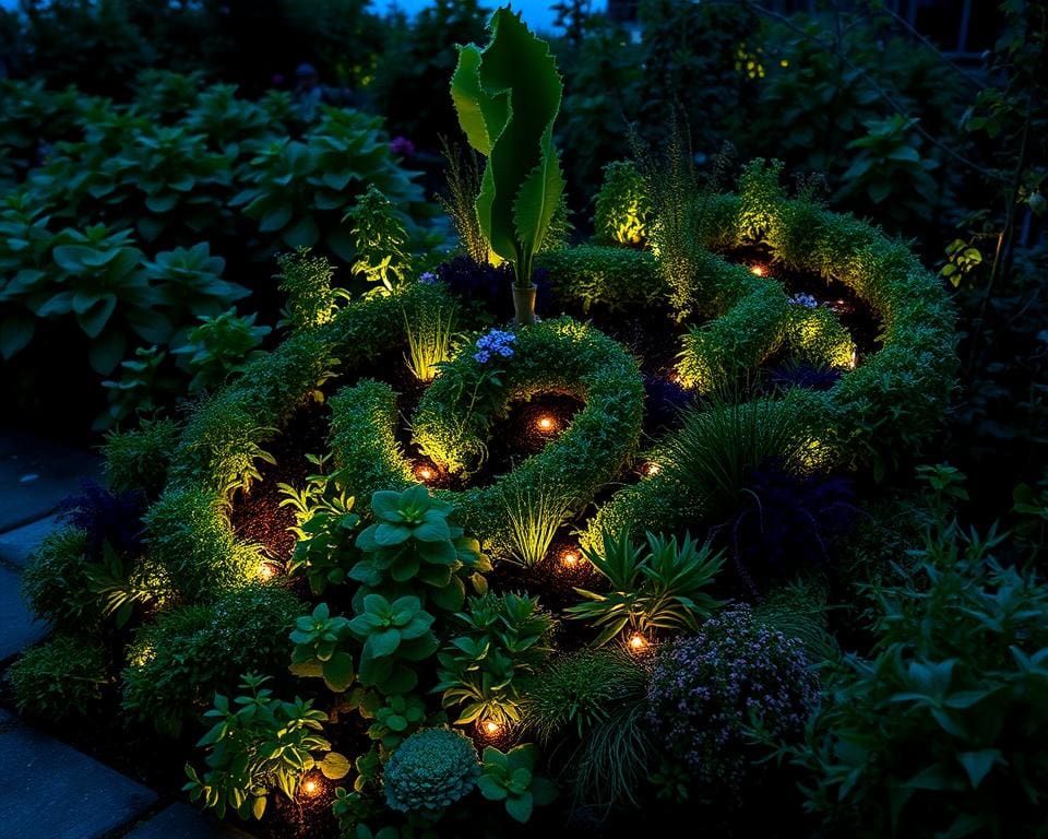 Kräuterspirale mit Licht