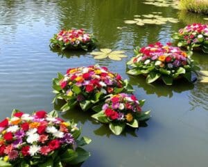 Schwimmende Blumenbeete für dekorative Gartenteiche