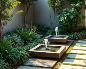 Solarbetriebene Wasserbrunnen für minimalistische Gartendesigns