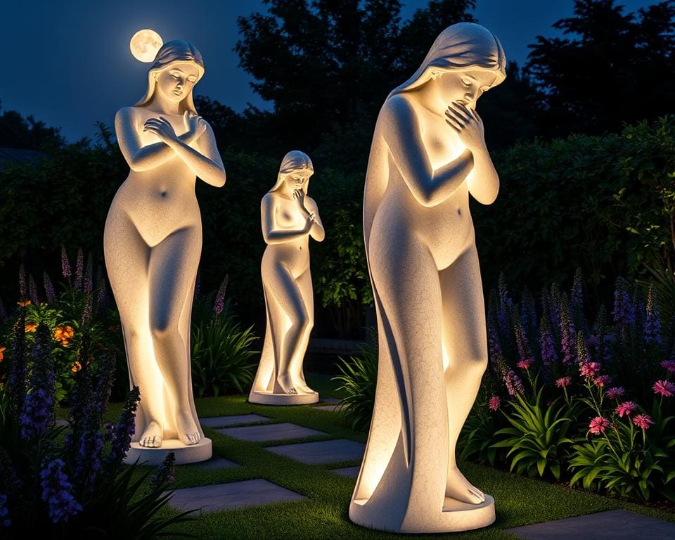 moderne Gartenstatuen mit Beleuchtung