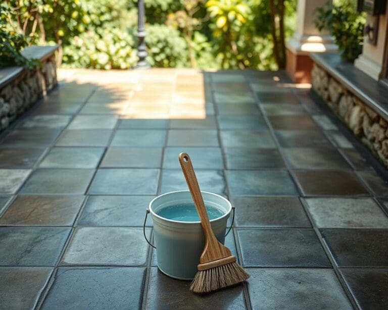 Wie reinigst du vermooste Terrassenplatten schonend?